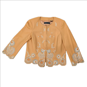 Dana Buchman Leather Embroidered Scalloped Jacket 